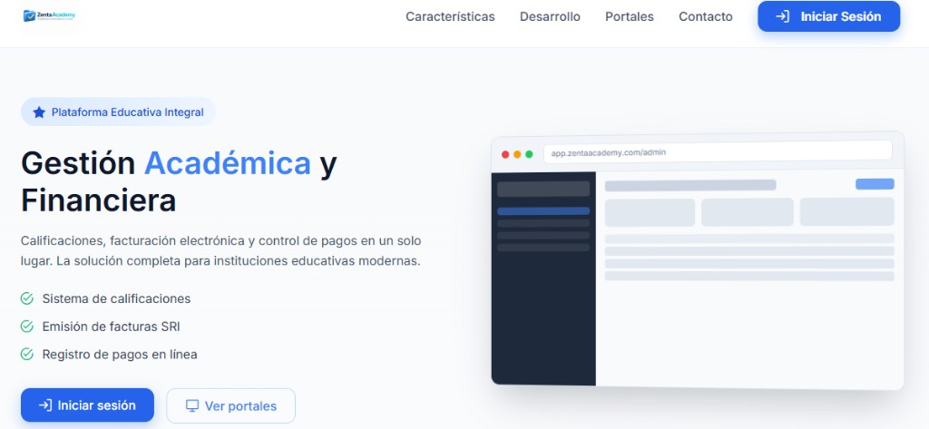 Landing de Zenta Academy — plataforma educativa integral